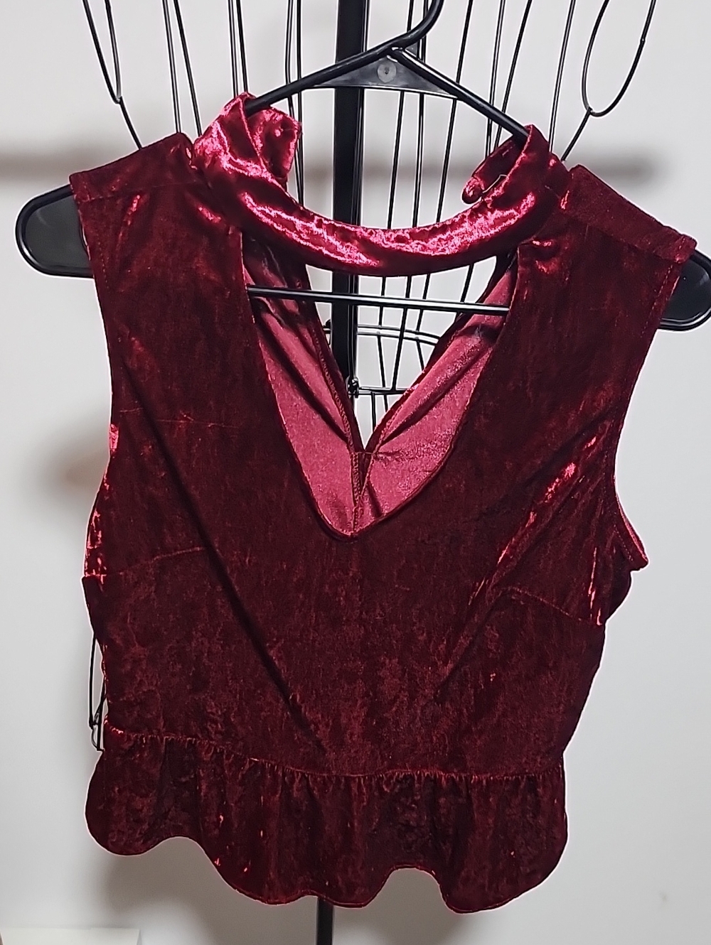 Sky Sleeveless Crushed Velvet Top in Burgundy
